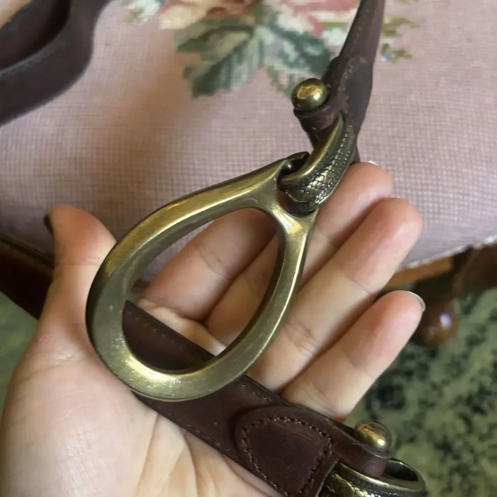 Vintage Brown Leather Waist Belt Brass sz M Adjustable Equestrian Western Snake